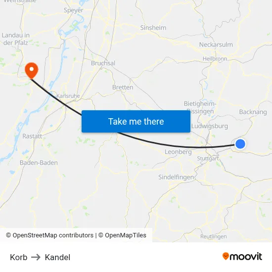 Korb to Kandel map