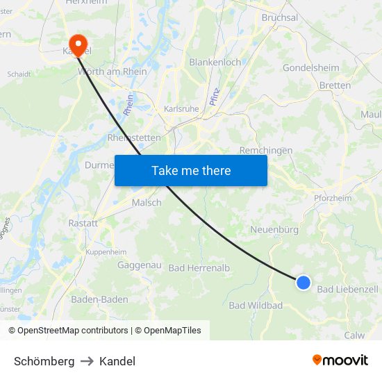 Schömberg to Kandel map