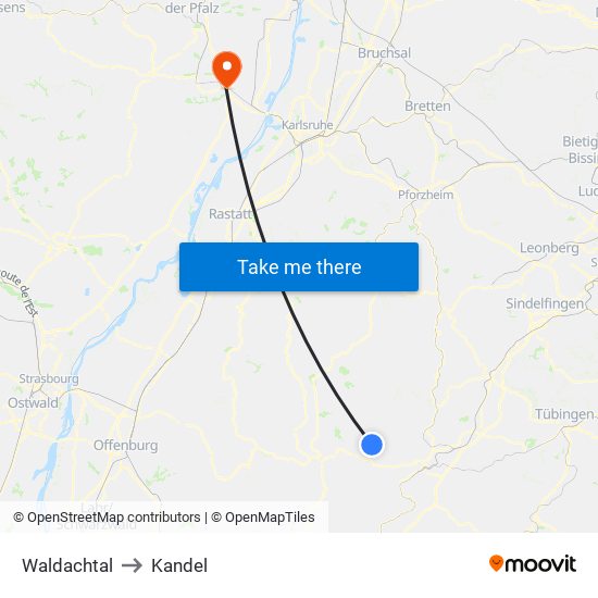 Waldachtal to Kandel map