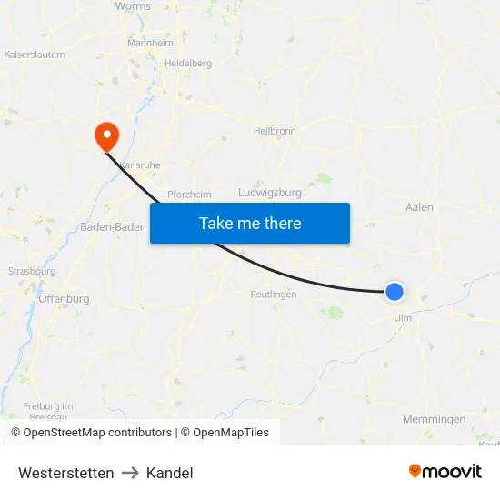 Westerstetten to Kandel map