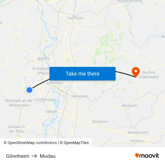 Gönnheim to Mudau map