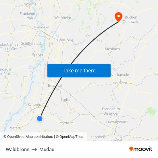 Waldbronn to Mudau map