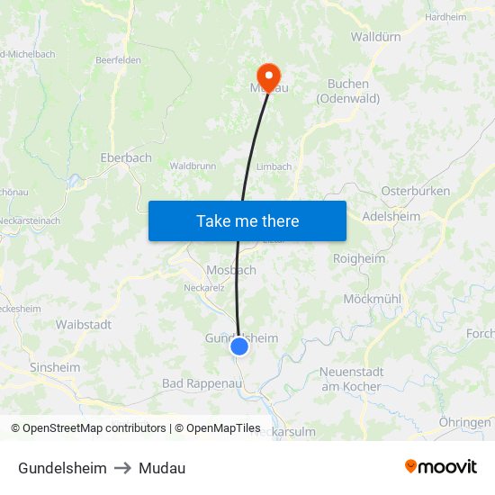 Gundelsheim to Mudau map