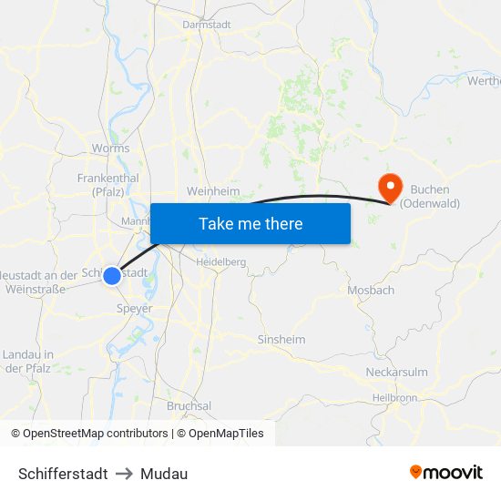 Schifferstadt to Mudau map