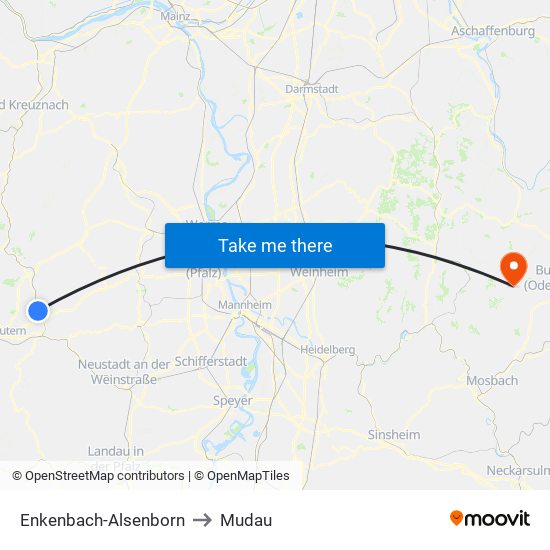 Enkenbach-Alsenborn to Mudau map