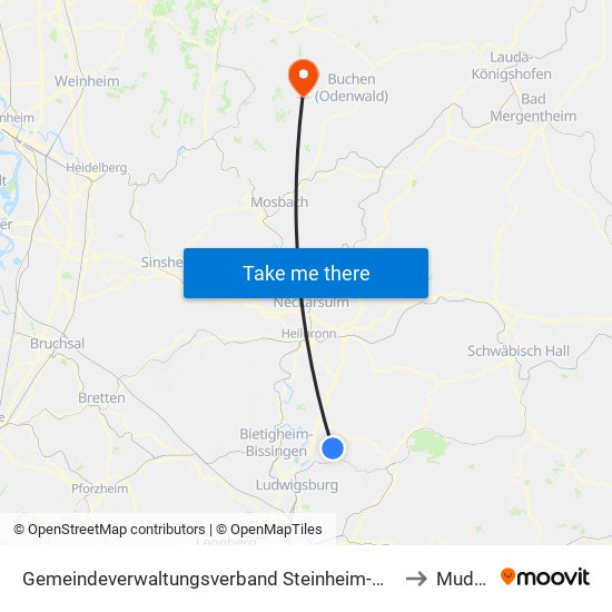 Gemeindeverwaltungsverband Steinheim-Murr to Mudau map