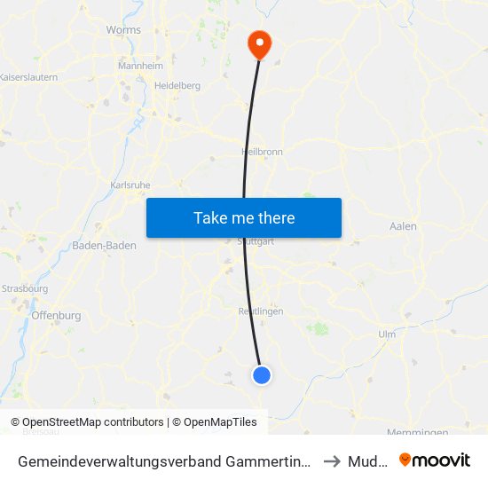 Gemeindeverwaltungsverband Gammertingen to Mudau map