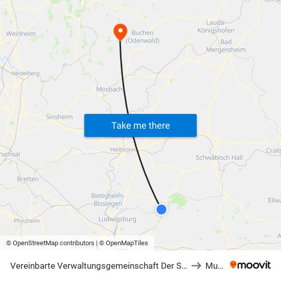 Vereinbarte Verwaltungsgemeinschaft Der Stadt Backnang to Mudau map