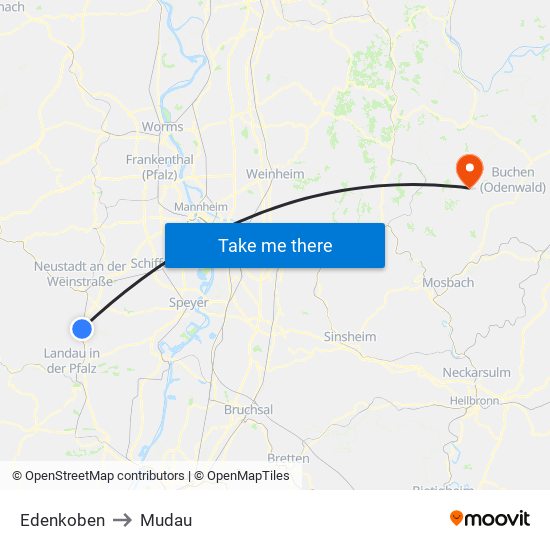 Edenkoben to Mudau map