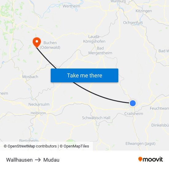 Wallhausen to Mudau map