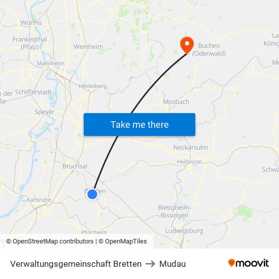 Verwaltungsgemeinschaft Bretten to Mudau map