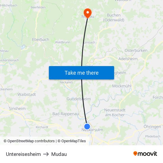 Untereisesheim to Mudau map
