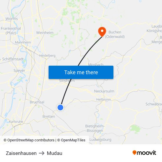 Zaisenhausen to Mudau map