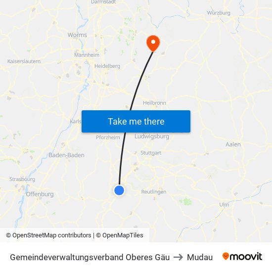 Gemeindeverwaltungsverband Oberes Gäu to Mudau map