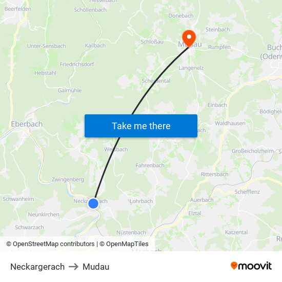 Neckargerach to Mudau map