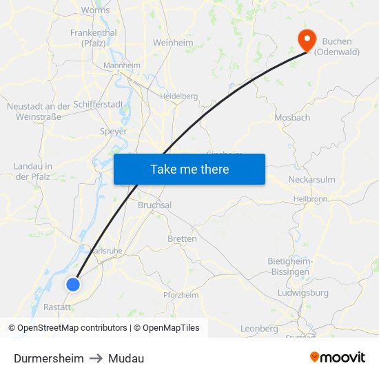 Durmersheim to Mudau map