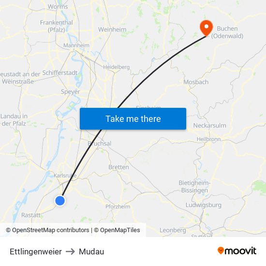 Ettlingenweier to Mudau map