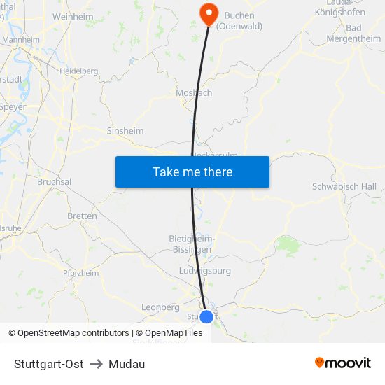 Stuttgart-Ost to Mudau map