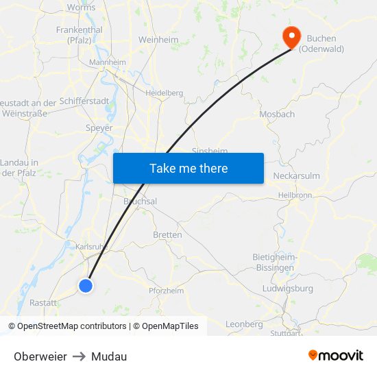 Oberweier to Mudau map