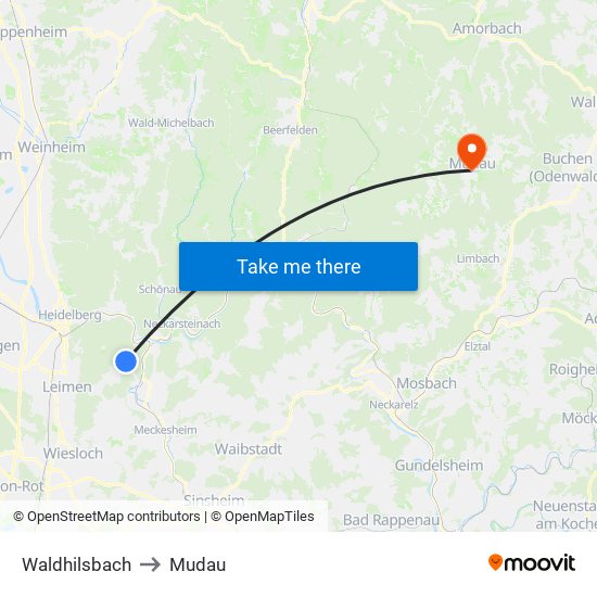 Waldhilsbach to Mudau map