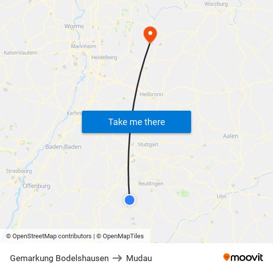 Gemarkung Bodelshausen to Mudau map