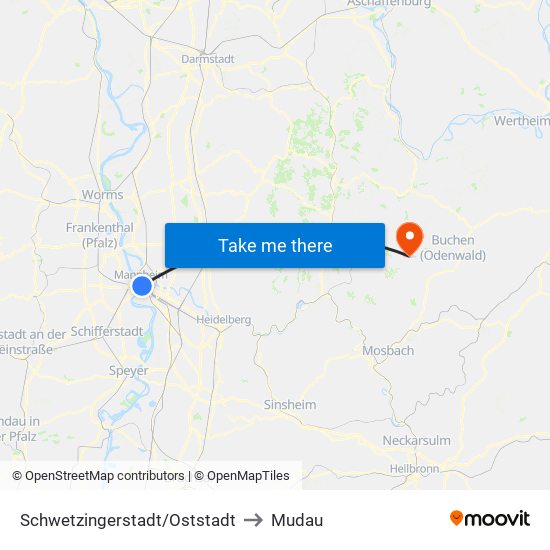 Schwetzingerstadt/Oststadt to Mudau map