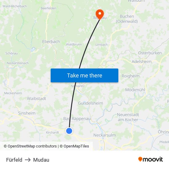 Fürfeld to Mudau map