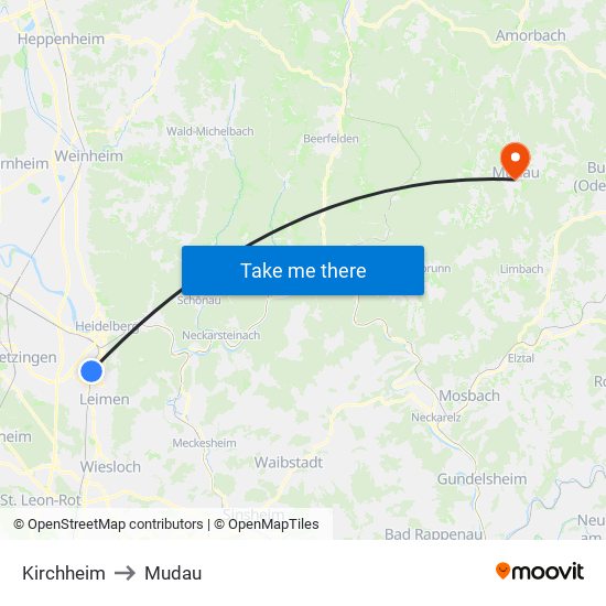 Kirchheim to Mudau map