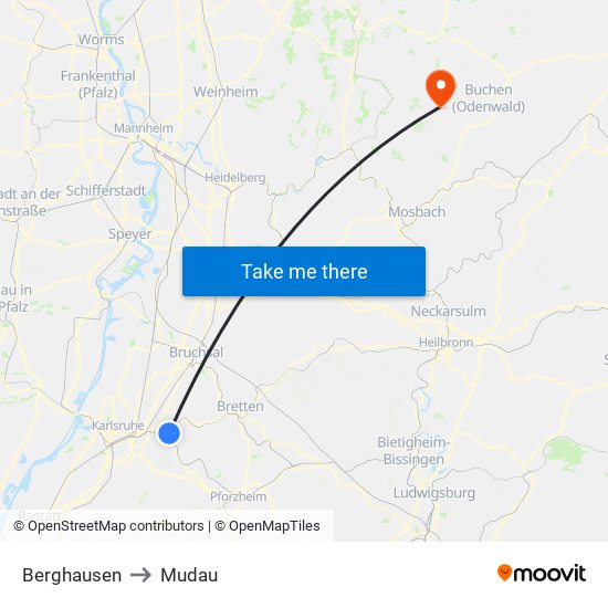 Berghausen to Mudau map