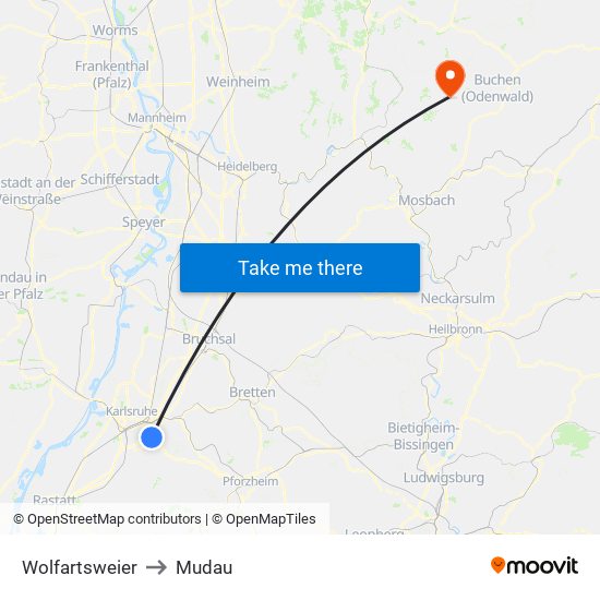 Wolfartsweier to Mudau map