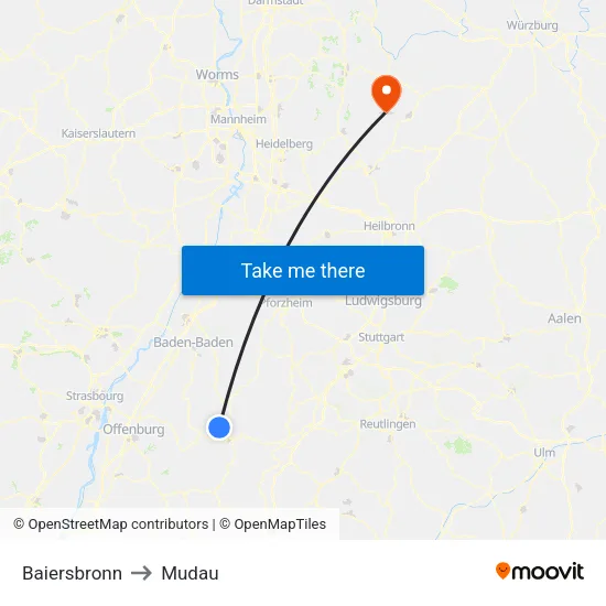 Baiersbronn to Mudau map