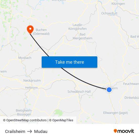 Crailsheim to Mudau map