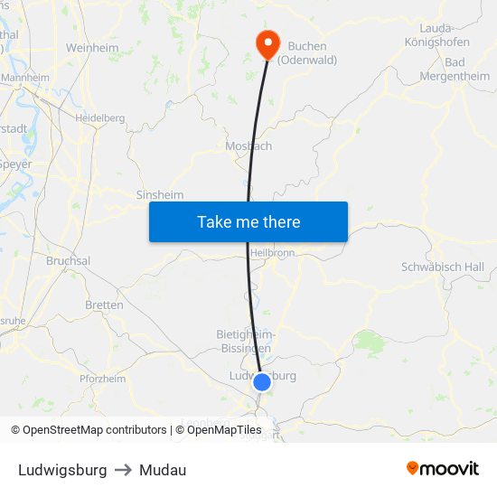 Ludwigsburg to Mudau map