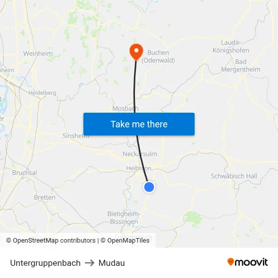 Untergruppenbach to Mudau map