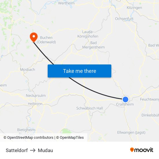 Satteldorf to Mudau map