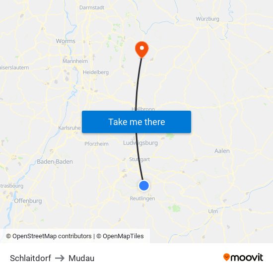 Schlaitdorf to Mudau map