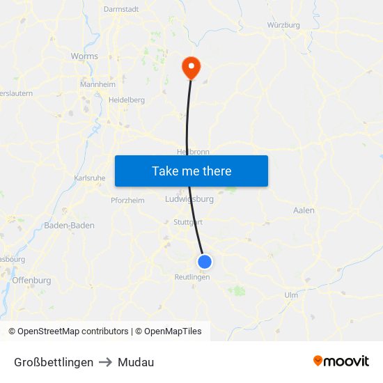 Großbettlingen to Mudau map