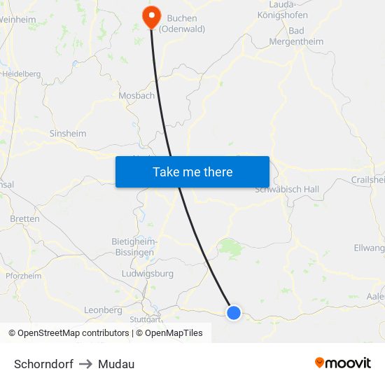 Schorndorf to Mudau map