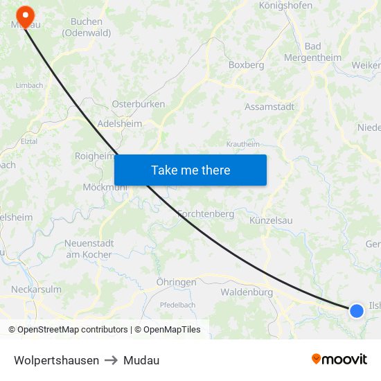 Wolpertshausen to Mudau map