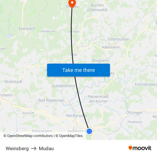 Weinsberg to Mudau map