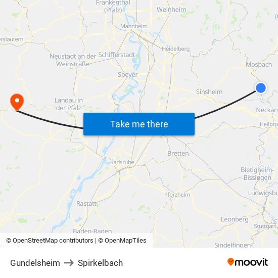 Gundelsheim to Spirkelbach map