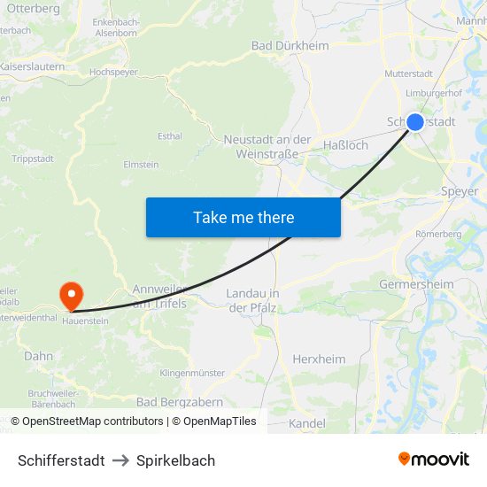 Schifferstadt to Spirkelbach map
