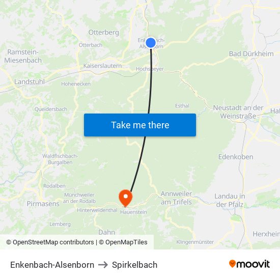 Enkenbach-Alsenborn to Spirkelbach map