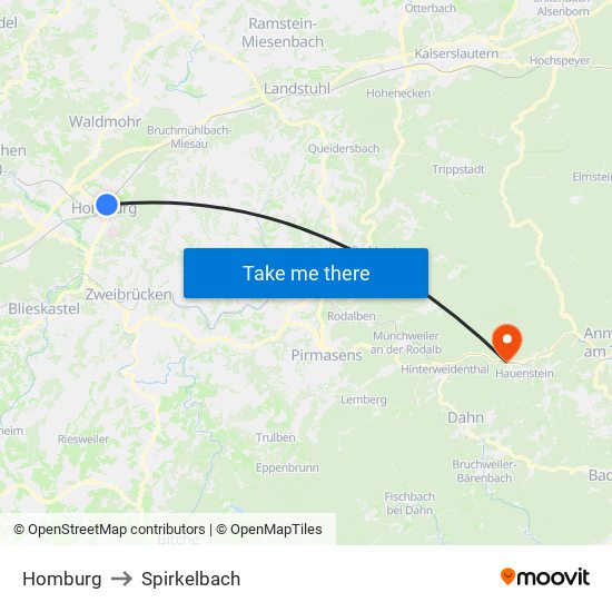 Homburg to Spirkelbach map