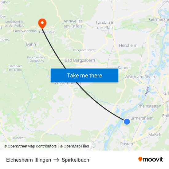 Elchesheim-Illingen to Spirkelbach map