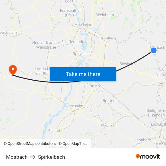 Mosbach to Spirkelbach map