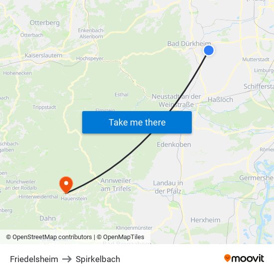 Friedelsheim to Spirkelbach map