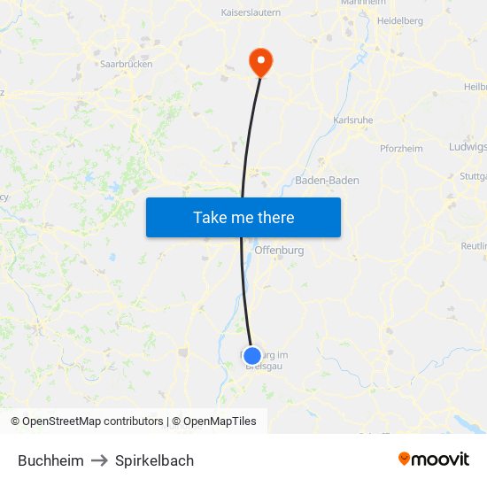 Buchheim to Spirkelbach map