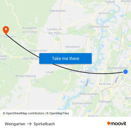 Weingarten to Spirkelbach map