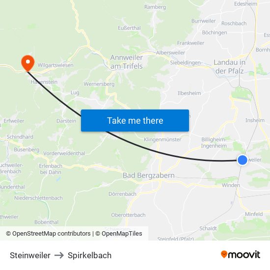 Steinweiler to Spirkelbach map